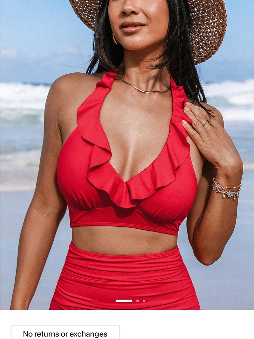 CUPSHE Ruffled Halter Bikini Top - Red